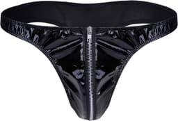 Heren Slip met Rits - Latex Look - String Zwart - Sexy Design - Mannen String - Ondergoed Maat XXL — thumbnail 1