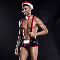 Erotische kerstman outfit - Jumpsuit - Kerstmuts - Strikje - Rollenspel - Kerst — thumbnail 3