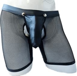 BamBella® Maat XS - open kruis Boxer short kant voor mannen - - doorzichtig BDSM Erotische Sexy Lingerie lang Heren - Zwart mannen ondergoed slip — thumbnail 1