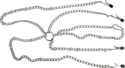 Sextreme – Metalen Schakel Harnas met 4 Klemmen voor Tepels en Schaamlippen  – Zilver — thumbnail 1