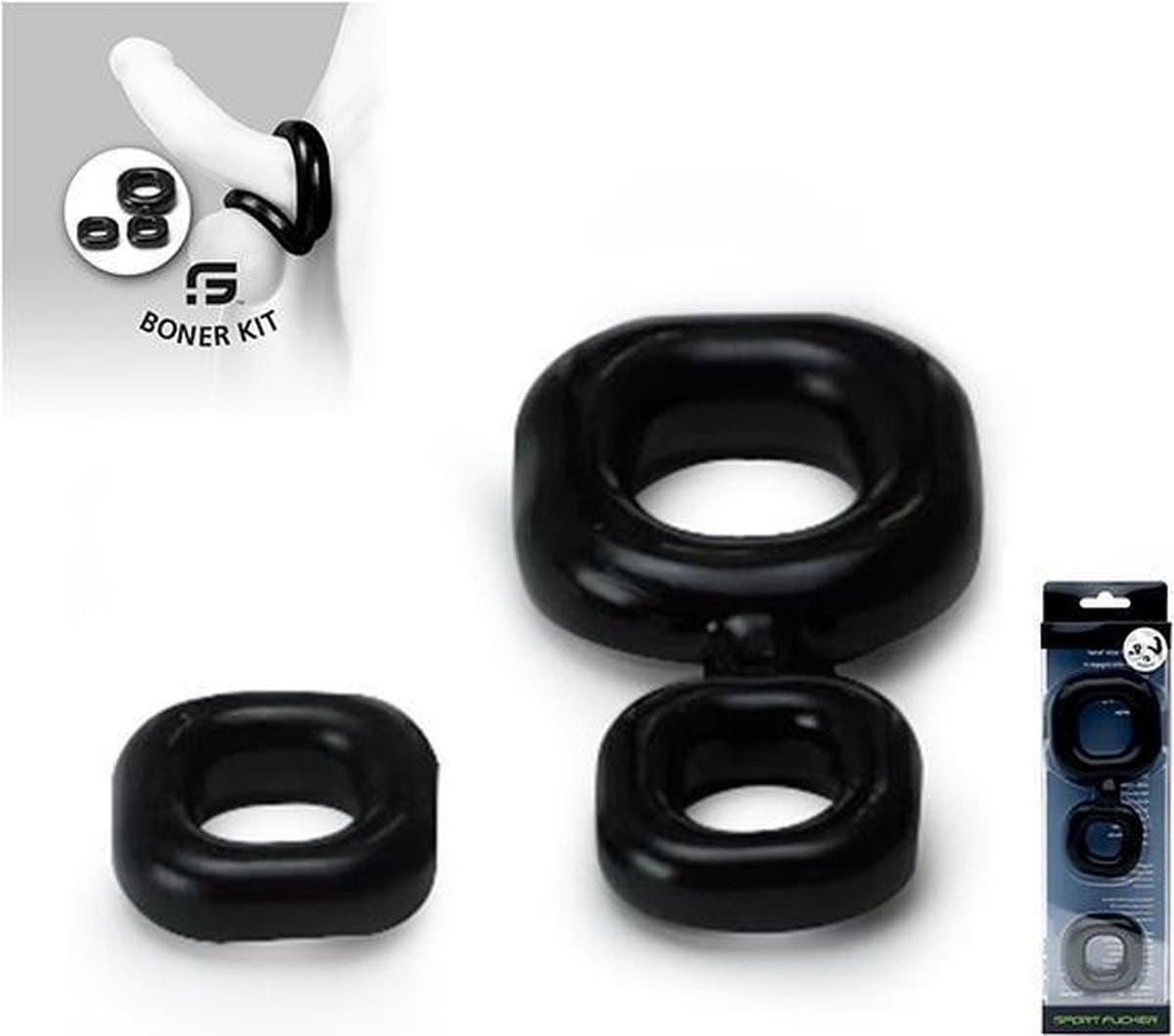 Boner Kit Cockring en Ballstretcher - zwart — afbeelding 1