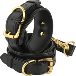 Banoch | handboeien van pu leer | zwart / goud | bondage — thumbnail 1