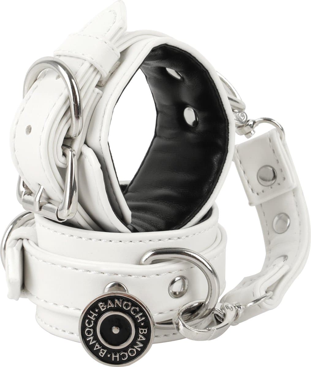 Banoch | enkelboeien van pu leer | wit / zwart | bondage — afbeelding 1