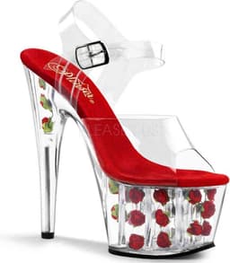 Pleaser - ADORE708FL Sandaal met enkelband, Paaldans schoenen - Paaldans schoenen - 42 Shoes - Rood/Transparant — thumbnail 1