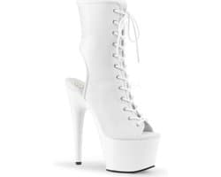 Adore-1016 plateau peeptoe enkellaars met open hiel en stiletto hak mat wit - (EU 38 = US 8) - Pleaser