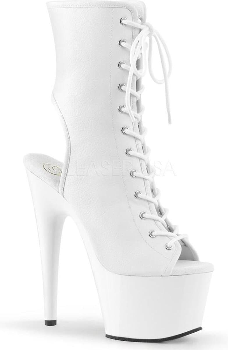 Adore-1016 plateau peeptoe enkellaars met open hiel en stiletto hak mat wit - (EU 38 = US 8) - Pleaser — afbeelding 1