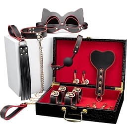 Zora Welles - BDSM set voor beginners - BDSM Extreem - BDSM Set Leer - BDSM Masker - BDSM Handboeien - BDSM Zweep - BDSM Set Mondbal met luxe opbergkoffer en meer! — thumbnail 1