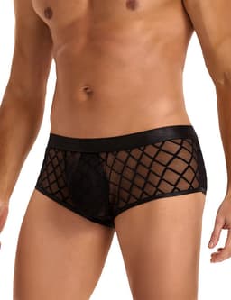 Zwarte heren boxershorts met doorzichtige mesh - maat L/XL - mens sexy sheer black boxer underwear - trendy heren ondergoed erotiek - BDSM - clubwear latex mannen — thumbnail 2