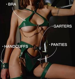 SCHEFMAN® Lederen harnas vrouwen | Erotische taille band goth bretel | Lingerie set | Full body bondage - Groen — thumbnail 6