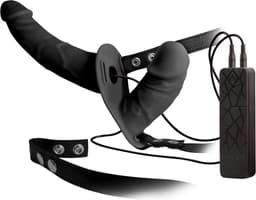 Excellent Power – Strap on - ‘Double Thruster’ Vibrerende Voorbind Dildo met Inwendige Dildo voor Dubbel Genot – Zwart — thumbnail 1