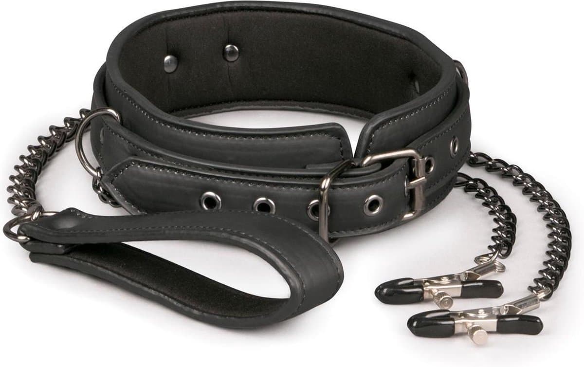EasyToys - Fetish Set met Halsband en Tepelklemmen - Duurzaam - Bondage Set - Rollenspel Erotiek - BDSM Set - Puppy Play - Bondage Sex Toys voor Vrouwen en Mannen - Tepelklemmen voor Mannen - Erotisch Spel - Zwart — afbeelding 1