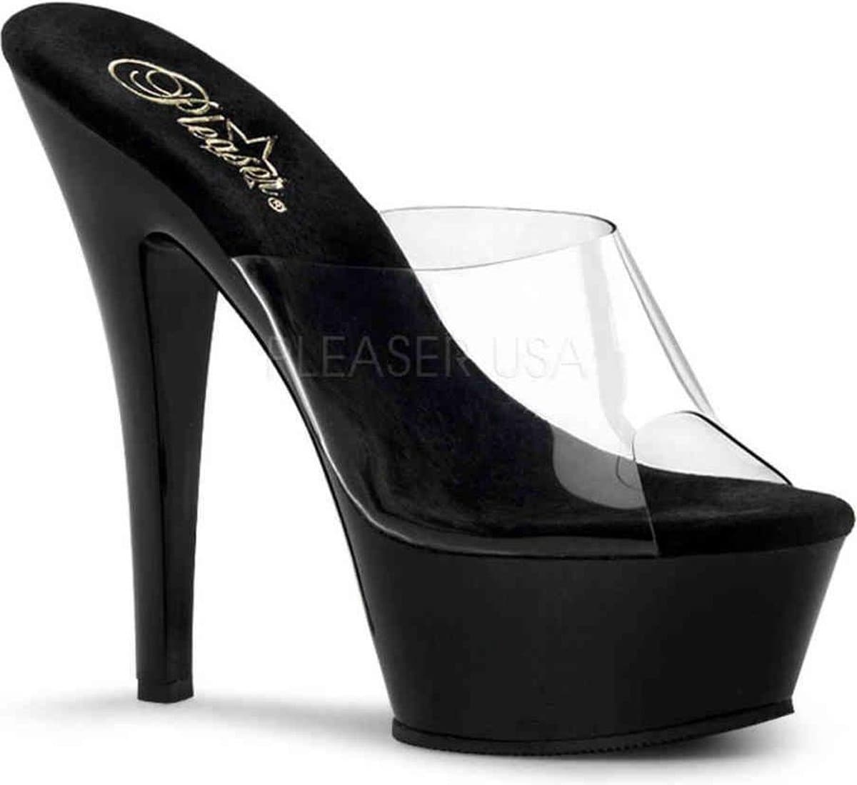 Pleaser - KISS-201 Muiltjes - Paaldans schoenen - 35 Shoes - Zwart/Transparant — afbeelding 1