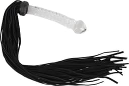Bad Kitty – 64 cm Suède Flogger Zweep met Glazen Plug als Handvat - Zwart — thumbnail 1