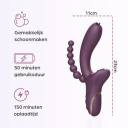 Sinsaa Tarzan Vibrator - Rabbit Vibrator – G-Spot & Luchtdruk Clitoris Stimulator – Anaal kralen - Vibrators voor vrouwen - 10 Vibratiesnelheden & 5 Zuigfunctie snelheden - Inclusief glijmiddel – Lana – Donker Paars — thumbnail 7