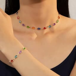 Bovista Ketting + Armband - Dames - Staal - Nep zilver - Met Hanger - Kleurrijk — thumbnail 2