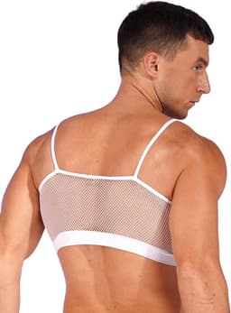 Heren Tank Top Doorschijnend - Lingerie voor Mannen - Hemd - Open shirt - Wit — thumbnail 2