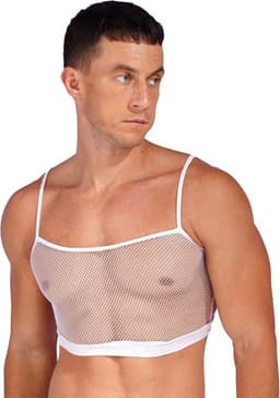 Heren Tank Top Doorschijnend - Lingerie voor Mannen - Hemd - Open shirt - Wit — thumbnail 1