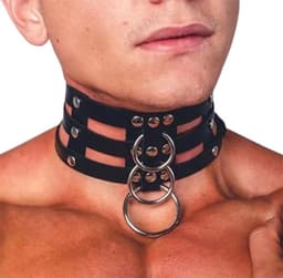PU lederen erotische kraag - Choker - Verstelbaar - Nek harnas - BDSM - Unisex - Verstelbaar - Halsband met ringen voor bondage — thumbnail 1