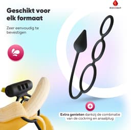 Rosebay Vibrerende Cockring met Buttplug - Penisring - Anaal Plug - Penisring Vibrerend - Eikelring - Buttplug - Zwart — thumbnail 2