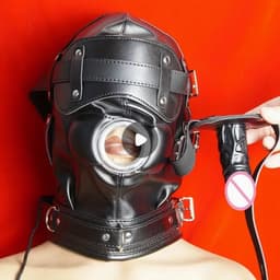 Fetisj PU Lederen bondage masker met gag penis - Mondknevel BDSM masker - Blinddoek - Gespen en riemen - Verstelbaar - One size — thumbnail 1