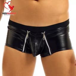Latex Wetlook Herenboxer met rits - PU Leder - Voor hem - Kruisloos - Herenmode - Boxershort - Intieme kleding - Erotische Lingerie — thumbnail 2