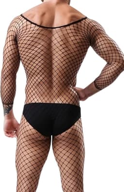 LekkerStout Visnet Bodystockings - 3-Pack - Open Kruis - Zwart - Sexy Herenlingerie | M-XL | ( LS102 ) — thumbnail 7