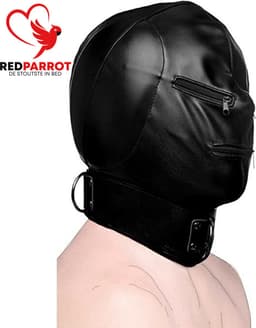 BDSM Masker - PU Leder - Ritsen Bij Ogen En Mond - Halsband - Zwart — thumbnail 2