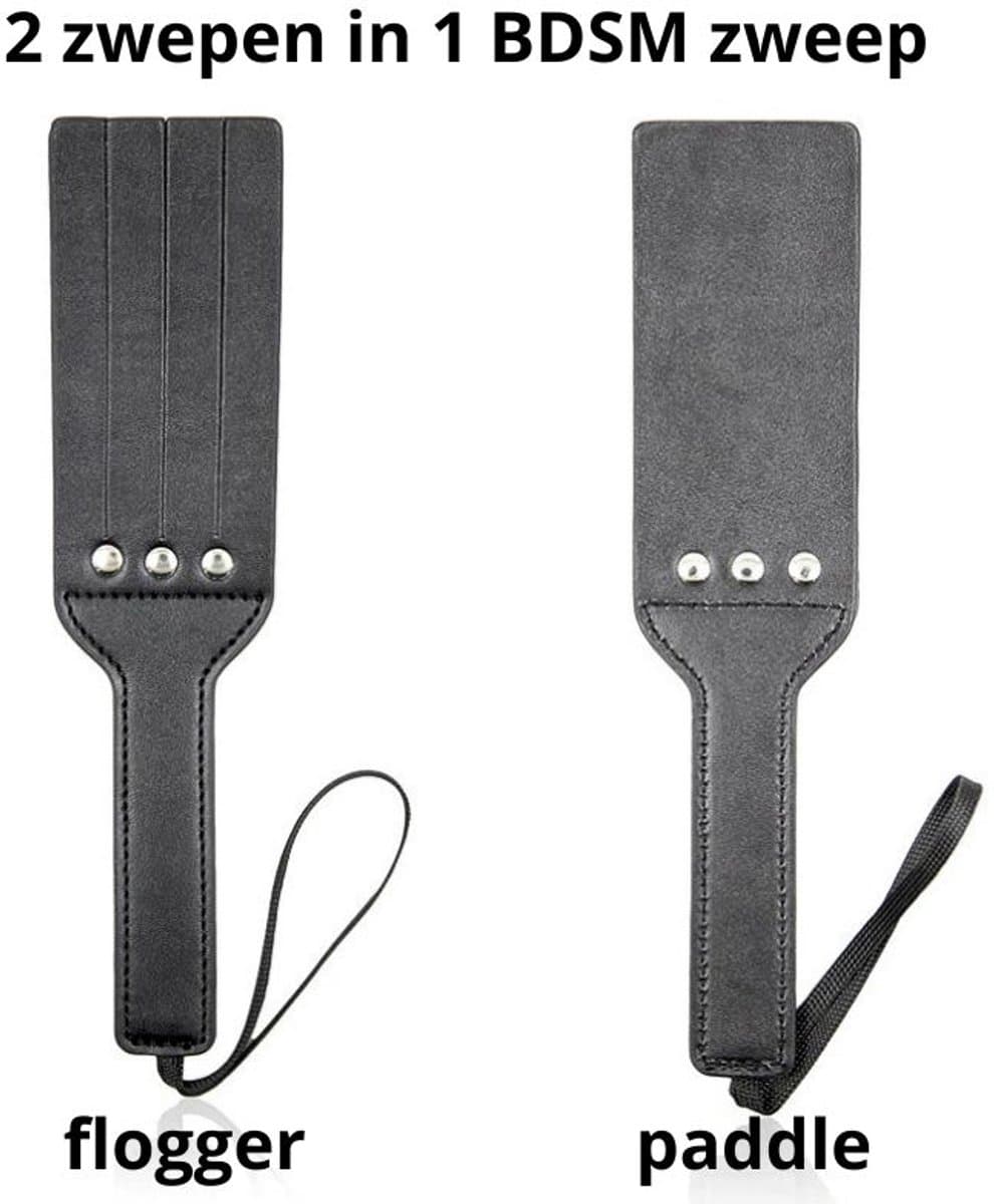 BDSM Zweep - Luxe Spanking Paddle met Flogger Stroken - Zwarte Leatherlook SM Slapper voor Impact Play - Billenkoek - Rollenspel en Koppels — afbeelding 1