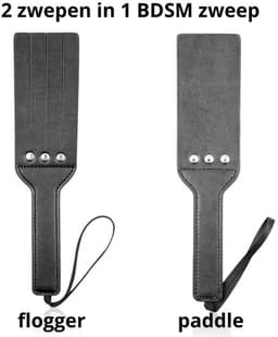 BDSM Zweep - Luxe Spanking Paddle met Flogger Stroken - Zwarte Leatherlook SM Slapper voor Impact Play - Billenkoek - Rollenspel en Koppels — thumbnail 1