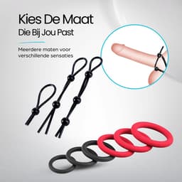 IVY LUX Cockring Set – 9-delige Penisring Set voor Mannen – 3 Verstelbare Cockringen + 6 Siliconen Ringen – Waterdicht & Wasbaar – Zwart en Rood — thumbnail 7