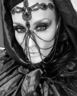 Mystical Allure – Luxe Zwarte Face Jewelry met Kettingen & Kristallen | Geleverd in luxe Satijnen Giftzakje | Gezichtssierraad | Bruiloft | Clubwear | Carnaval | Juweel | Ketting | BDSM Headpiece | Festival | Fetish | One Size | Dare to Undress — thumbnail 4