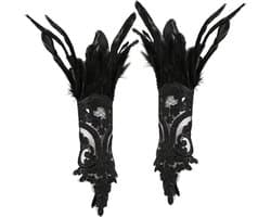 Lace Handschoenen - Vingerloos Kant - Kostuum Accessoire - Elegant Ontwerp - 36x16cm - Zwart