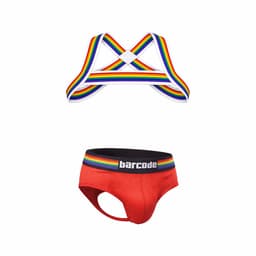 Barcode Berlin Multipack 1x Backless Brief Pride Red + 1x Pride Harness White - MAAT L - Erotisch Heren Ondergoed - Slip voor Man - Sexy mannen Slip — thumbnail 1