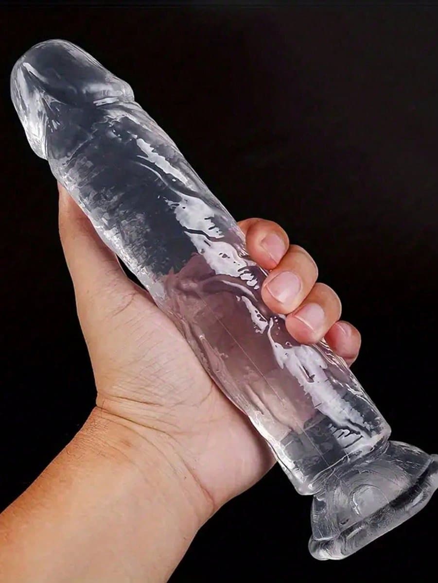 Gigantische Realistische Dildo met Zuignap – 24cm x 5cm Grote G-spot Dildo – Flexibel Jelly Materiaal met Geaderde Textuur – Handsfree Gebruik – Seksspeeltje voor Mannen en Vrouwen/Koppels – Transparant — afbeelding 1
