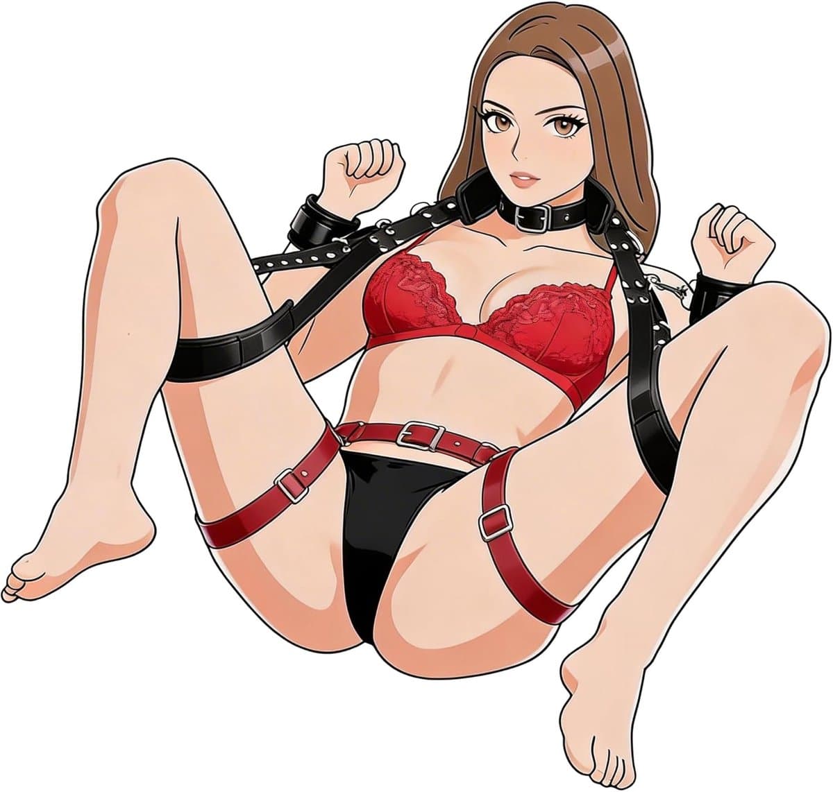 DOWO® - Body Bondage - Handboeien - Kleding Accessoires - Sexy Lingerie - Erotiek Riem - SM BDSM - PU Leer- Harnas Vrouwen - Handboeien - Sextoys voor vrouwen - Zwart — afbeelding 1