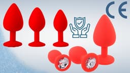Mona - Zacht Silicone Anale Plug Set - 3 Maten - Rode Kristallen - Waterdicht — thumbnail 3