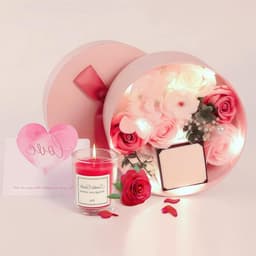 Zeepbloemen Cadeaubox - Aromatherapie Set - Romantisch Cadeau Geven - Met LED Verlichting - 16 x 16 x 8.2 cm — thumbnail 1