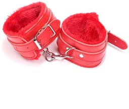 Zeloria Zachte Handboeien van Kunstleer met Pluche Voering – Verstelbaar – Met Ketting en Snelsluiting – Rood — thumbnail 2