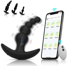 Daity 4 stuks siliconen anale kralen met 5 kralen – Draadloos en via app bestuurbaar – Vibrerende en oplaadbare anale plug – Waterdicht prostaatstimulerend seksspeeltje voor mannen, vrouwen en koppels – Zwart — thumbnail 1