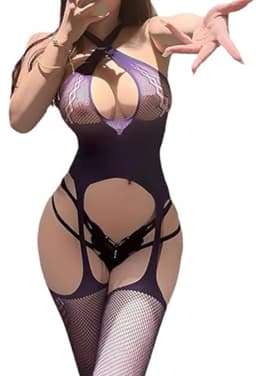 Paars opengewerkt bodysuit voor dames - Elastisch en comfortabel lingeriepak — thumbnail 1