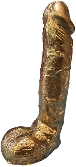 Handbeschilderde Piemelkunst van Keramiek Gips – Uniek Kunstobject – 18,5 cm – Cadeau & Decoratie - glanzend goud — thumbnail 3