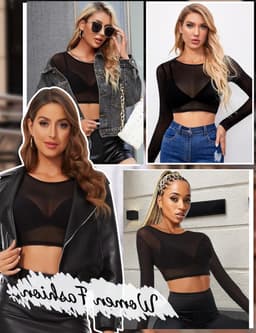 Transparante Sexy Crop Top van Mesh voor Casual en Clubwear - Zwart T-shirt, Tuniek Blouse en Mode Accessoire — thumbnail 5