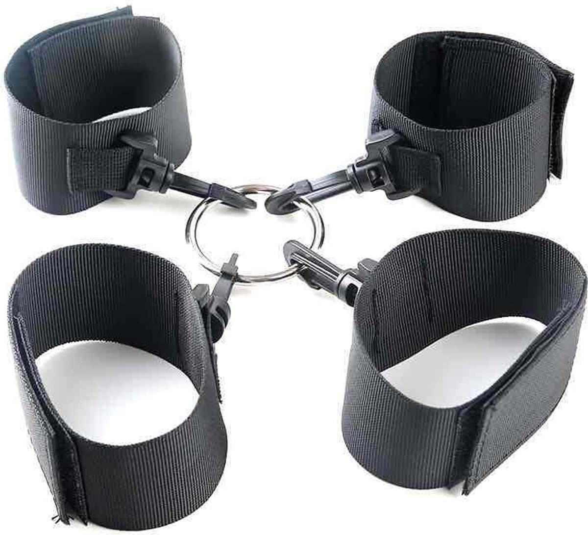 Bondage Set - Handboeien en Enkelboeien - 1 Ring 4 Boeien - BDSM - Sex Speeltjes voor Koppels - Zwart — afbeelding 1