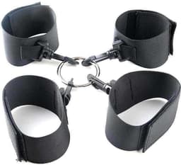 Bondage Set - Handboeien en Enkelboeien - 1 Ring 4 Boeien - BDSM - Sex Speeltjes voor Koppels - Zwart — thumbnail 1