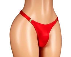 Heren string Red Love - Nylon - Clipjes sluiting - Gouden accenten - Mannen slip - Rood