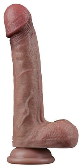 LoveToy - Dubbellaagse siliconen dildo 22,5 cm (Ø 4,2 cm) - Bruin — thumbnail 1