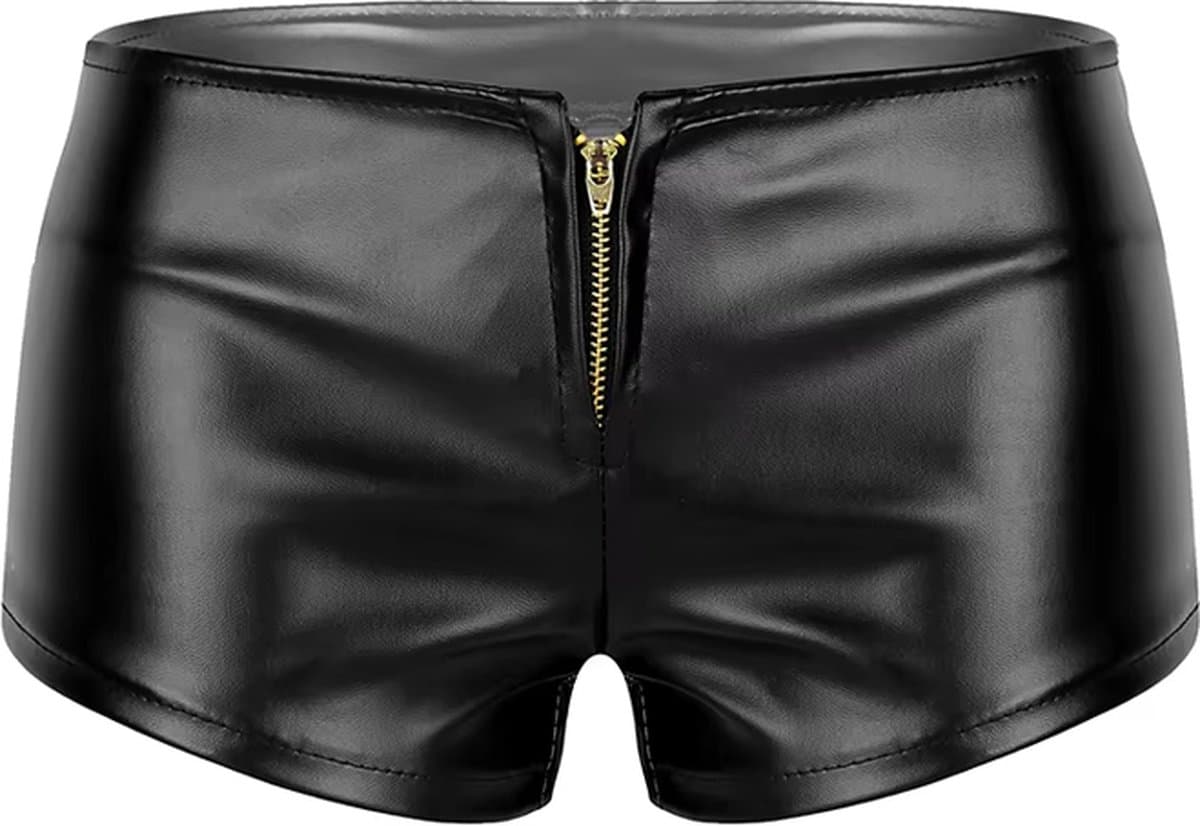 Lederen booty short vrouwen - Lage taille - Latex wetlook - Ritssluiting - Erotisch en sexy — afbeelding 1