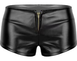 Lederen booty short vrouwen - Lage taille - Latex wetlook - Ritssluiting - Erotisch en sexy
