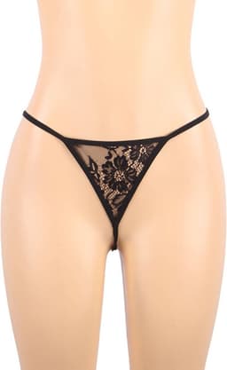 Sexy Lingerie - Erotische Kanten Babydoll met Satijnen Strik op achterkant met bijpassende Kanten String - Sexy Teddy - Neglige - Erotiek - kleur Zwart - Maat XL-2XL — thumbnail 4