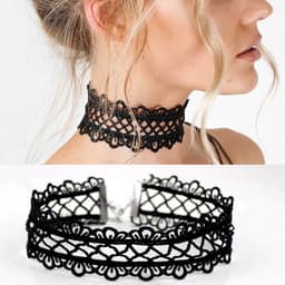BukkitBow – Choker Ketting / Halsband – Gothic Sieraden – Textiel – Bloem Design – Unisex - Zwart — thumbnail 1